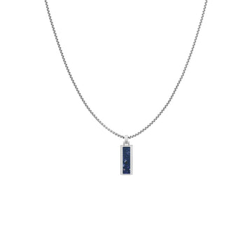 Ανδρικό κολιέ Tommy Hilfiger 2790542, με ορθογώνιο στοιχείο ενσωματομένο στην αλυσίδα κατασκευασμένο από χειρουργικό ατσάλι σε ασημένιο χρώμα με μπλε όνυχα.